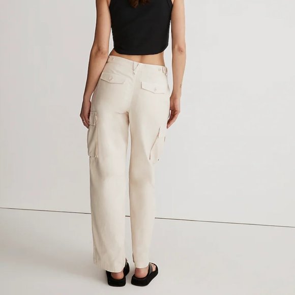NEW Madewell Garment-Dyed Low-Slung Straight Cargo Pants in vintage linen cream - Picture 4 of 5
